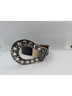 Garuglieri Belt Italy Genuine Leather sz Large Jewel buckle style 411 READ FLAW